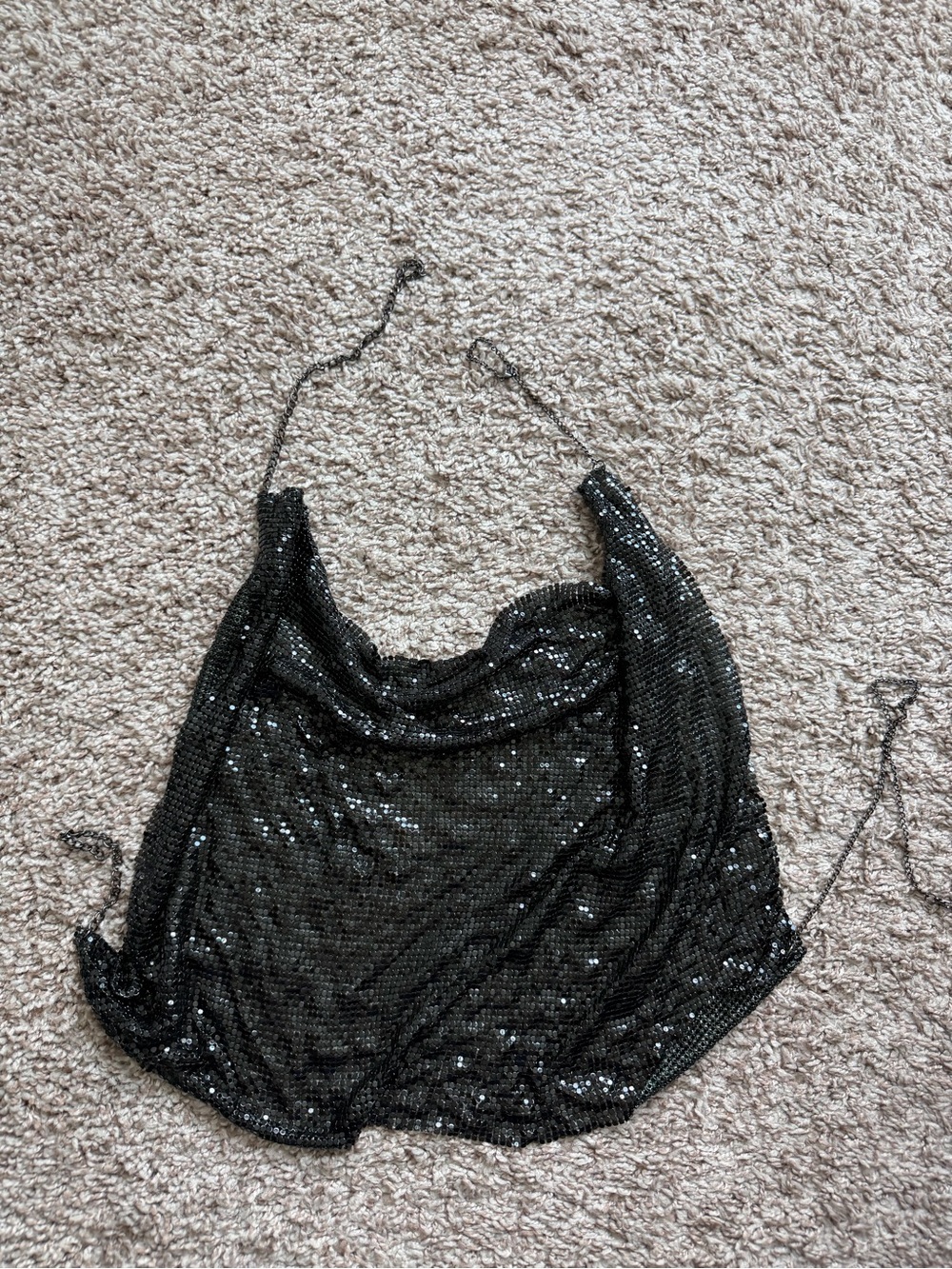 Black Sequin Halter Tank Top